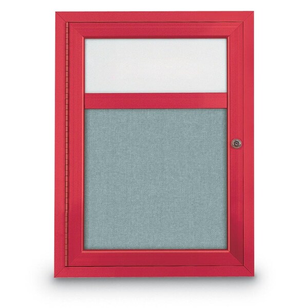 Slim Enclosed Corkboard, 30"x30", Satin Alum Frame/Cobalt